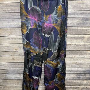 Soma Women's Satin Wide-leg Pajama Pants In Midnight Breeze Black Size Small
